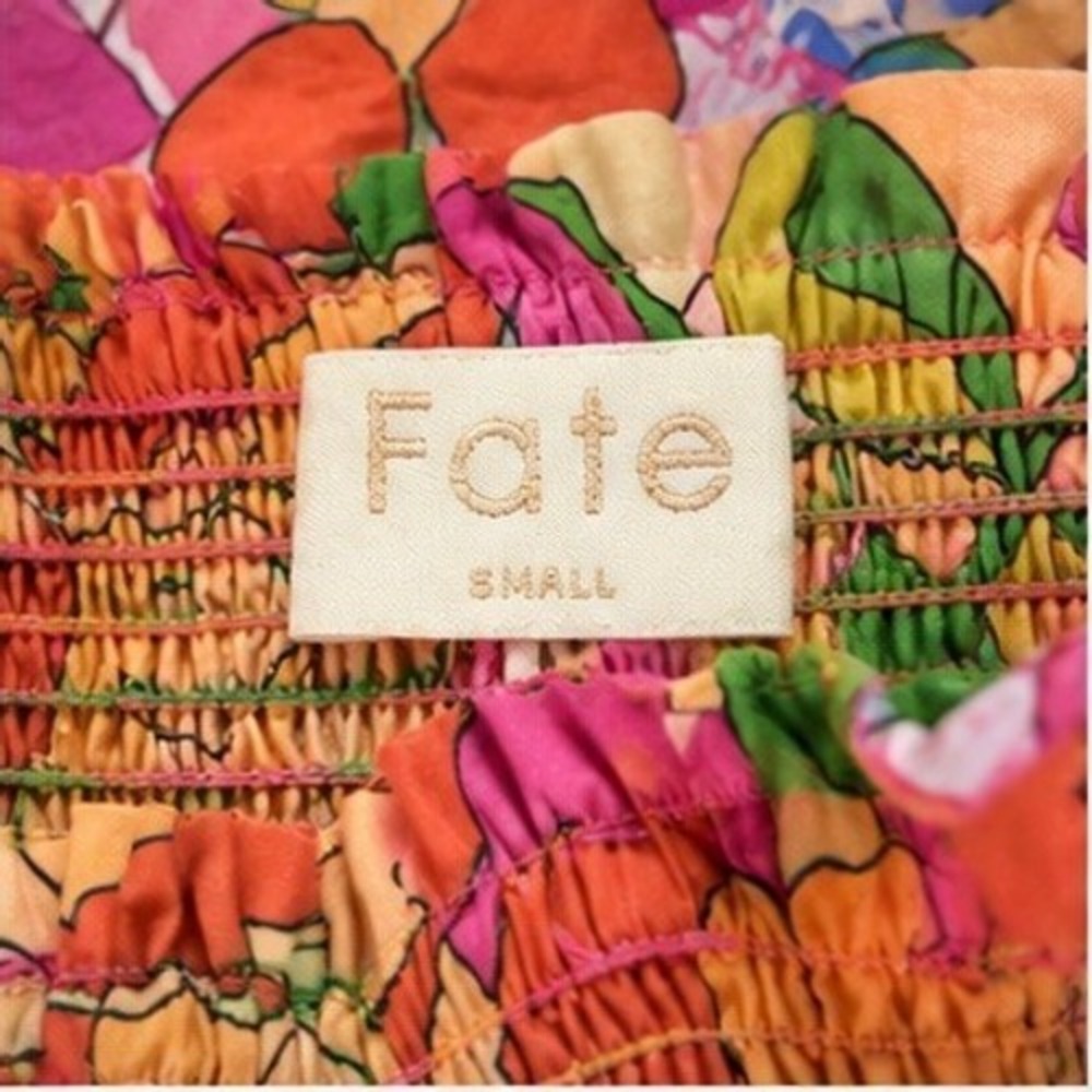 Fate Floral Midi Resort Dress Small Tie Shoulder 100% Cotton Beaded Tassel Boho - Picture 3 of 8
